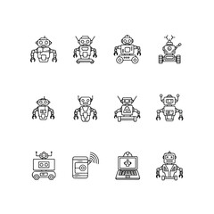 Obraz premium Robots and robotic technology icons.