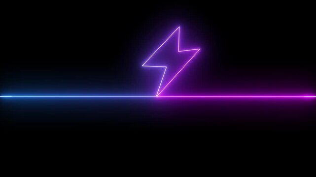 Abstract  neon glowing battery charging icon animation on black background.Glowing neon lightning bolt icon, Futuristic Neon Icon Animation in 4K...