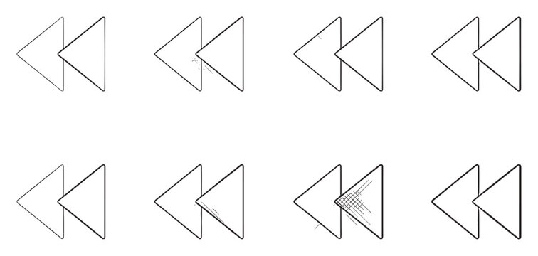 Double backward triangle arrows with sketch and hatched fill effect.