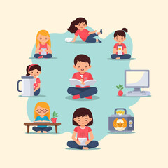 Fototapeta premium Children reading and learning in a peaceful setting