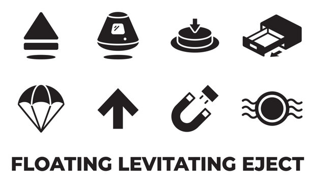 Floating levitating eject icons parachute capsule magnet arrow vector.