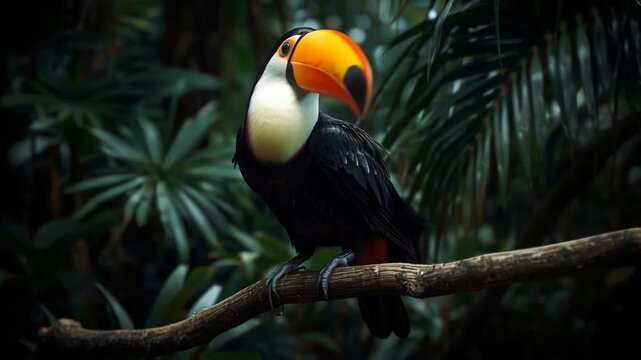Colorful toucan perched on a branch in the tropical jungle