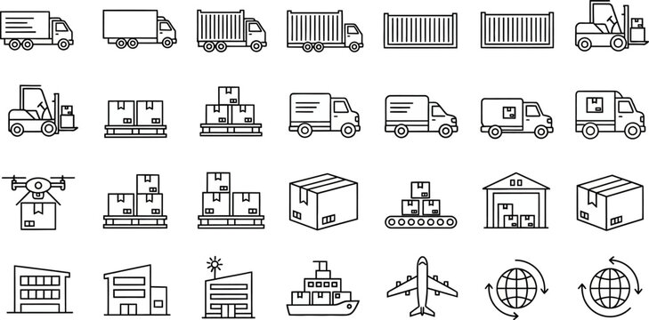 Logistics tracking and supply chain management icons