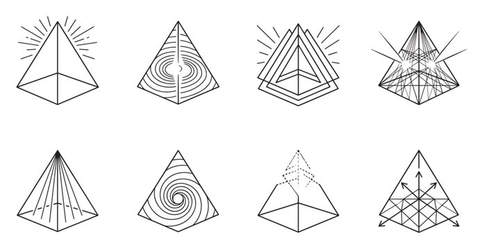 Geometric pyramid shapes, abstract forms for esoteric and technology concepts.