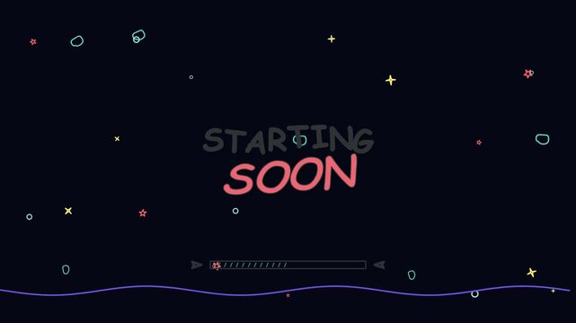 Starting Soon video overlay with loading bar and colorful geometric shapes