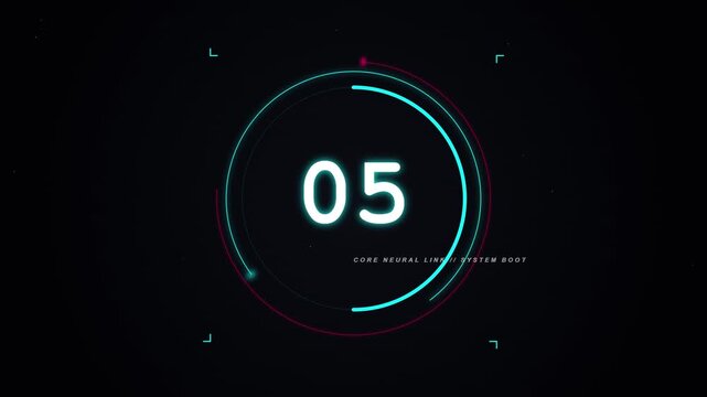 Futuristic Countdown Timer with Circular HUD Interface for System Boot