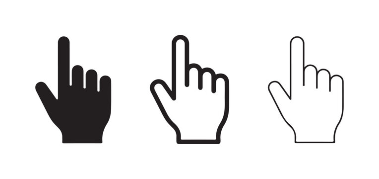 Hand pointing up icons in different styles for design and user interface  pointing hand cursor symbols