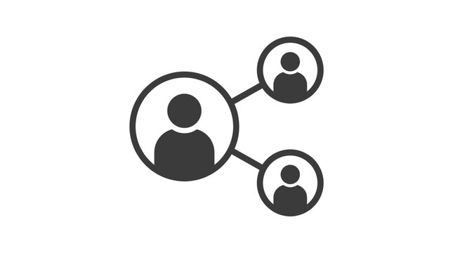 A minimalist black vector icon depicting a central user node connected to two sub nodes.