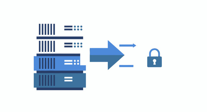 Secure Cloud Data Migration Concept with Server Racks and Padlock Icon Illustration