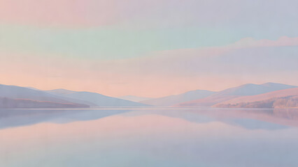 Naklejka premium Soft Color Field Landscape with Calm Lake and Mountains