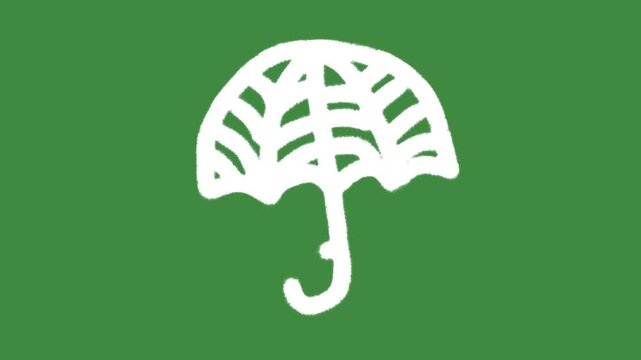 Grid umbrella security safety hand-drawn cartoon graphic with chalk outline parasol icon and creative protection notification isolated on green screen background for weather climate line art symbol.