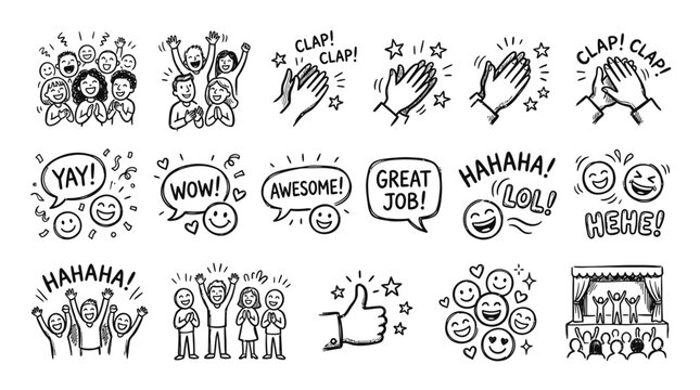 Doodle Icons: Applause, Cheers, Excitement, and Positive Feedback Collection