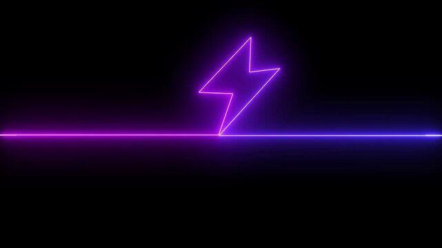 Abstract  neon glowing battery charging icon animation on black background.Glowing neon lightning bolt icon, Futuristic Neon Icon Animation in 4K...
