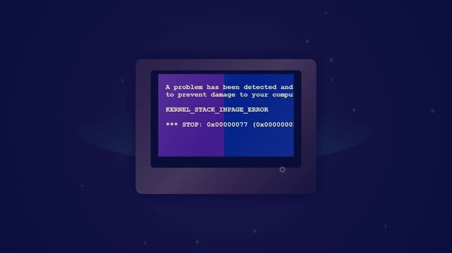 Digital computer monitor screen displaying a critical system failure error
