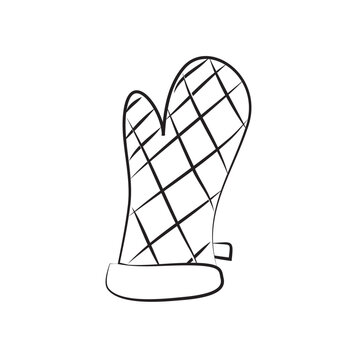 Kitchen Glove Oven Mitt Line Art Doodle Icon