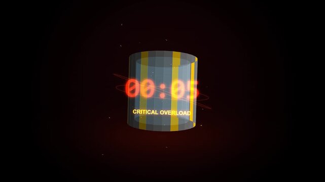 Digital Countdown Timer with Critical Overload Warning Animation