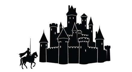Castle And Knight Silhouette Against A White Background © TaskinRahman