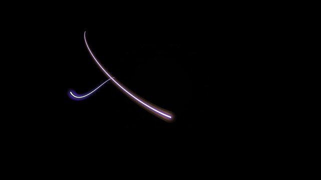 Abstract glowing neon wave light trails with purple and blue curves on black background