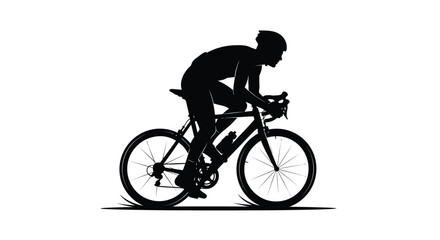 Obraz premium Cyclist on road bicycle black silhouette against white background