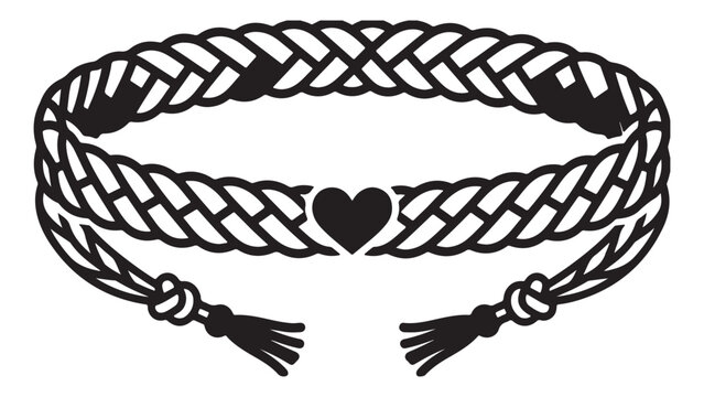 Intricate braided friendship bracelet featuring heart design and tassels on transparent background