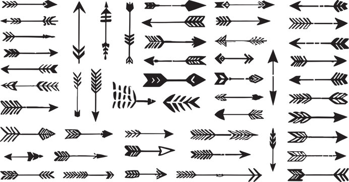 Tribal arrow vector silhouette collection for boho style fashion design custom invitation card graphics and indigenous cultural branding asset kits
