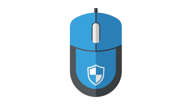 Cybersecurity Concept Icon: Blue Computer Mouse with Protection Shield for Secure Online Browsing and Digital Data Safety Illustration
