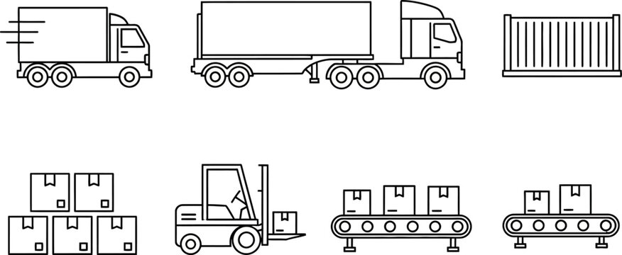 Logistics and warehousing outline icon set
