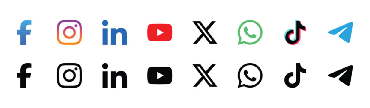 Social media icons flat vector illustration on white background