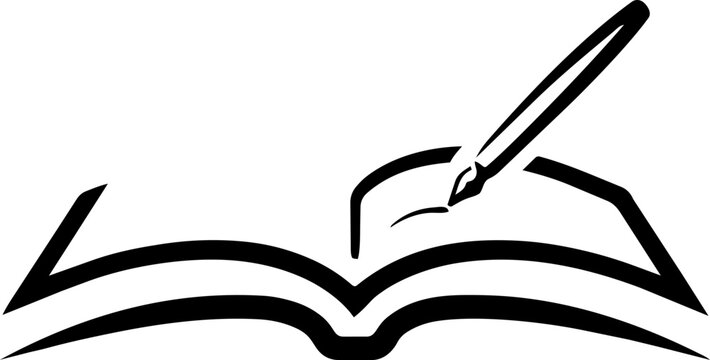 Open book with quill pen writing during creative process for literature and education concepts