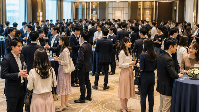 Young Professionals Socializing at a Japanese Matchmaking Party