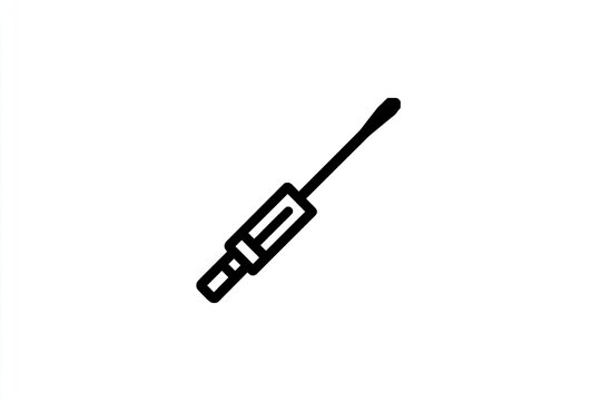 Simple line illustration depicts an audio jack connector with a slender tip.