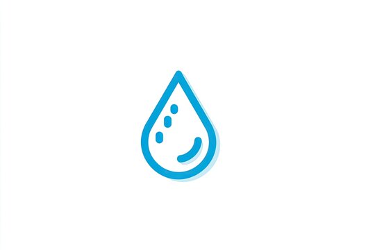 Stylized blue droplet design features simple contours and internal markings against a plain background