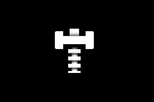 Stylized white threaded fastener depicted against a solid black background
