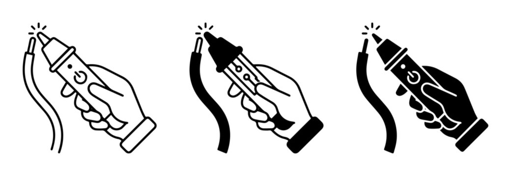 Electrical Testing Icons, Hand Holding Voltage Detector Pen, Circuit Testing Tools, Electrician Equipment, Safety Check Symbols