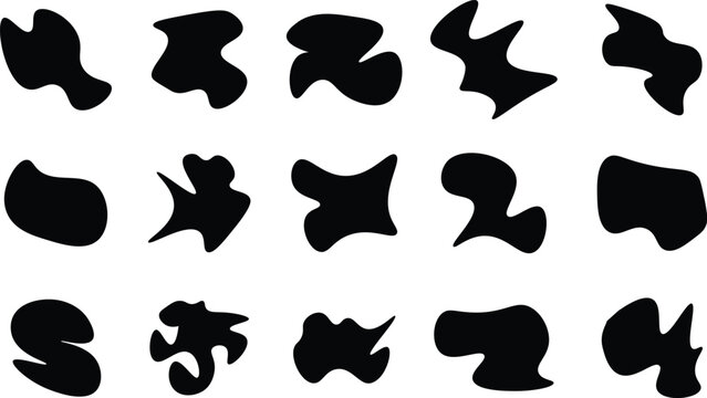 Abstract black blob shapes silhouette on a white background for design elements