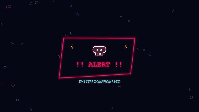 Cyber security alert with skull icon and system compromised text overlay