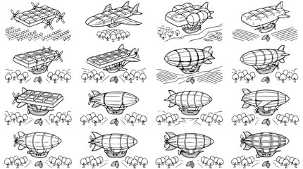 Steampunk Airships and Flying Machines Collection - Vintage Aircraft Illustrations © Akun