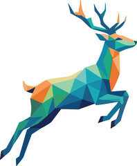 Obraz premium Colorful Low Poly Geometric Deer Illustration with Angular Antlers in Dynamic Abstract Polygonal Style