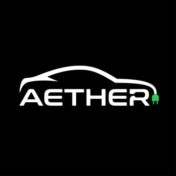 Aether Electric Car Logo on Black Background.