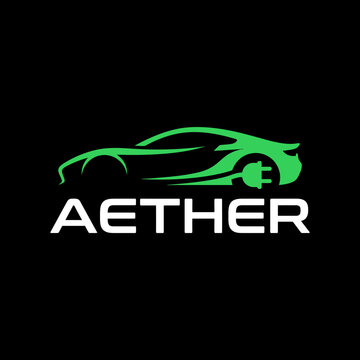 Aether Electric Car Logo on Black Background.