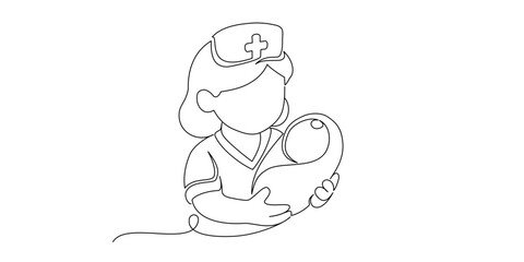 Fototapeta premium baby nurse line art