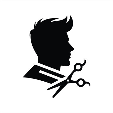 Barber silhouette sketch art vector logo design
