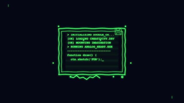 Retro Computer Interface Loading Screen With Green Neon Console Text