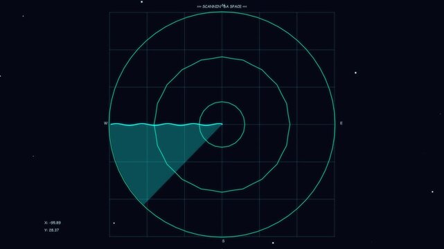 Futuristic Digital Radar Scanner Monitoring Space and Tracking Objects