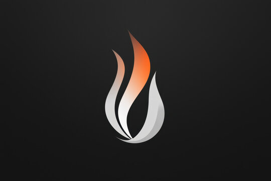 Sleek Flame Emblem - A stylized minimalist fire logo composed of smooth, sweeping orange and silver gradient strokes rises elegantly from a central point against a dark charcoal backdrop