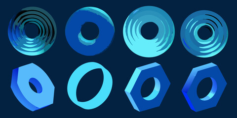 Blue 3d Geometric Shapes With Gradient Abstract Circular And Hexagonal Forms © Tusar