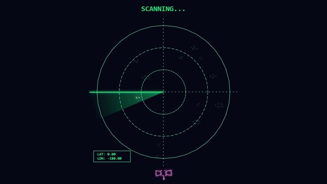 Digital radar screen with scanning animation and target tracking interface