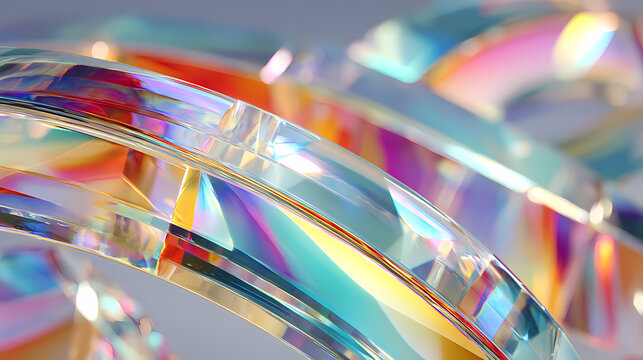 Premium abstract 3D render of faceted crystal glass prisms with intense light refraction and caustics for spatial computing UI background