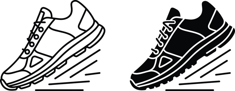 Black and white illustration of running shoes