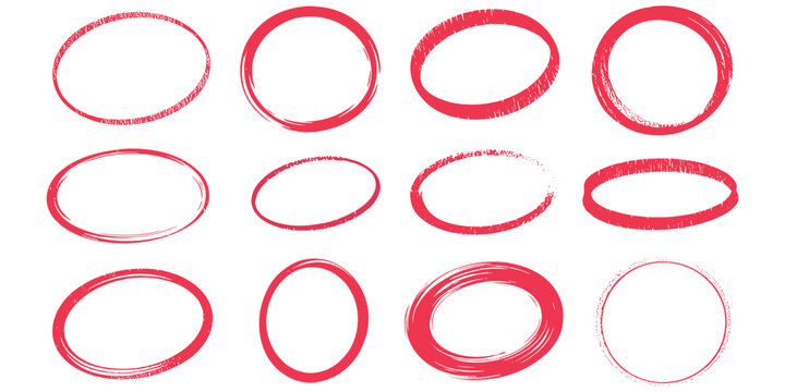 Collection of various hand drawn red circles used for highlighting important text on documents